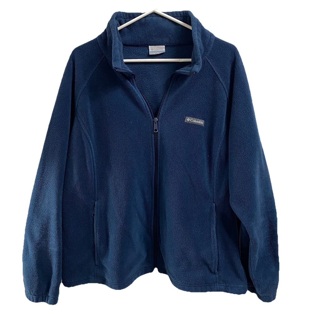 Columbia Womens Blue Fleece Full Zip Jacket Zipper Pockets Outdoors Soft Sz.3X